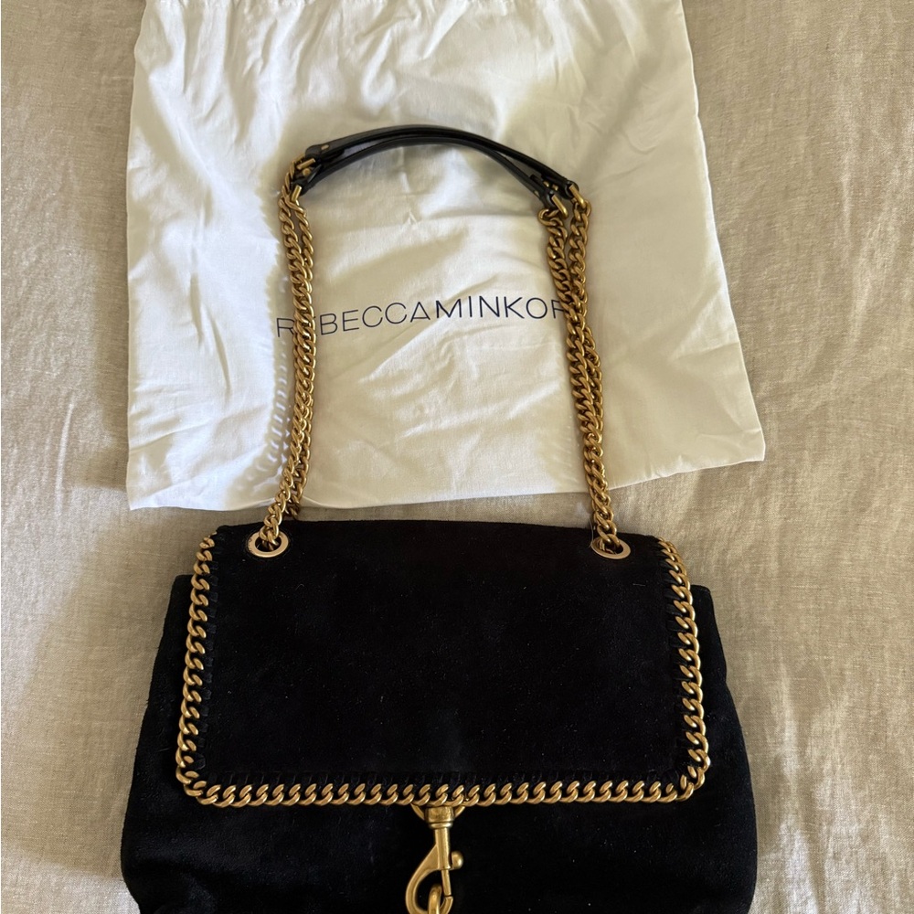 Rebecca Minkoff Black Suede Bag with Gold Chain